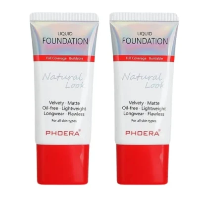 Image of Glamza Phoera Foundation Full Coverage Makeup Set 24hr Long Lasting Oil Control Same Smarter Packaging Inc x2 30ml (104A Natural Beige)
