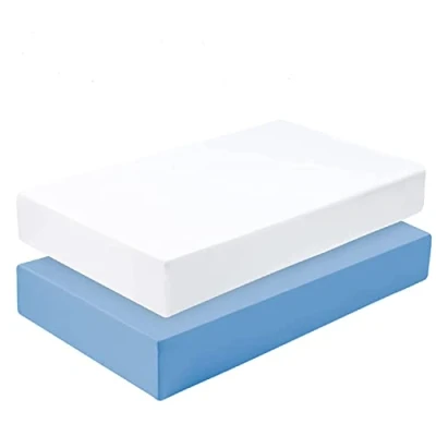 Image of Dudu N Girlie Mini Cot Bed Sheets Fitted Cotton Spacesaver Jersey Soft Bedsheet Hypoallergenic Elasticated Breathable Travel (Pack of 2, White &amp; Blue)
