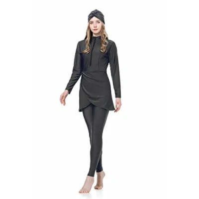 Image of NC Muslim Swimsuits for Women Islamic Modest Hijab Swimwear Long Sleeve Burkini Full Cover Beachwear (M, Black)
