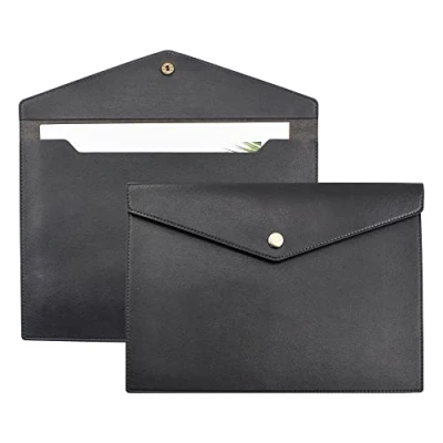 Image of VANRA PU Leather File Folders A4 Document Holder Envelope Waterproof Portfolio Filing Organizer for Letter Size with Snap Button Closure (Black)