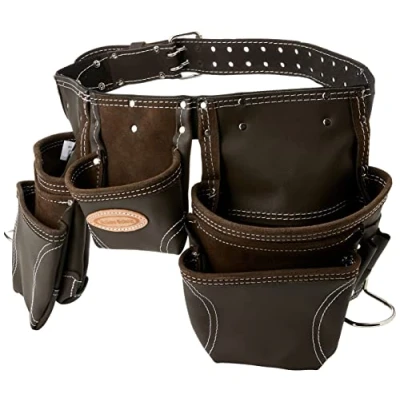 Image of McGuire Nicholas Tanned Leather Contractor&#039;s Apron, Durable Construction Tool Belt,Brown,One Size