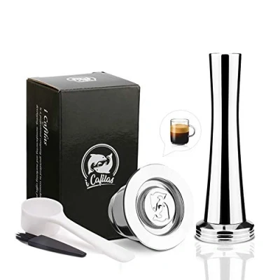 Image of Reusable Capsules Pods i Cafilas Stainless Steel Refillable Compatible for Nepresso Machines (Capsule+Tamper (Crema Version))