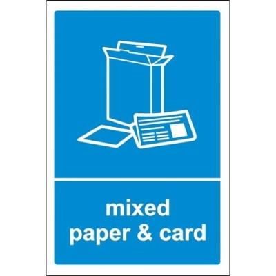 Image of Mixed Paper and Card Recycling Sign/Sticker Self Adhesive Sticker 150mm x 100mm Case (Pack of 20)