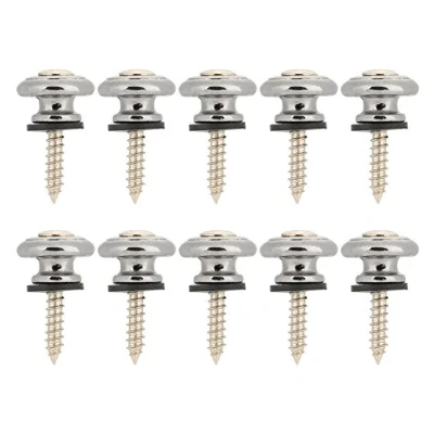 Image of 10Pcs Guitar Strap Lock, Button Metal End Pin with Screw for Ukulele Electric Bass (Silver)