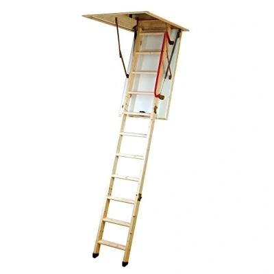 Image of YOUNGMAN 345350 Eco S Line 3 Section Timber Folding Loft Ladder 114 x 55.8 28.2 cm
