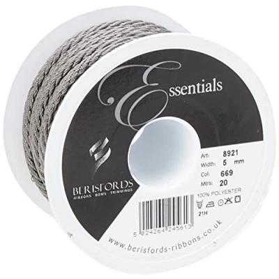 Image of Berisfords Barley Twist Rope, Smoked Grey, 5 mm Width, 20 metre Length