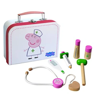 Image of Barbo Toys Doctor Bag Set For Kids 6 Wooden Toys, Hammer, Thermometer &amp; More +2 Year Old Girls Boys Officially Licensed by Peppa pig