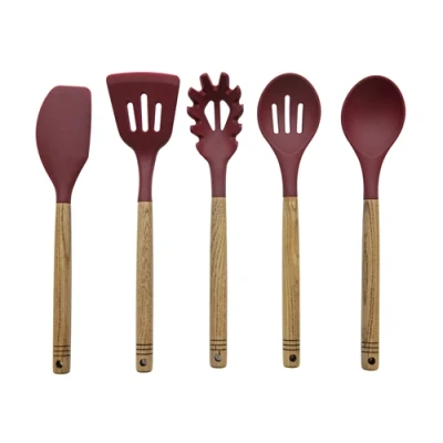 Image of Barbary &amp; Oak Foundry 5 Piece Utensil Set Bordeaux Red