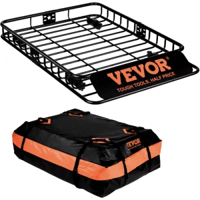 Image of VEVOR Roof Rack Cargo Basket, 130.5 x 91.5 12.7 cm Rooftop Carrier w/ 15 Cu Ft Waterproof Bag, 90 kg Capacity Universal for SUV, Truck