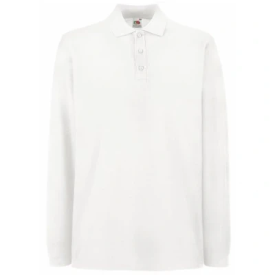 Image of Fruit of the Loom Mens Premium Long Sleeve Polo Shirt White Cotton Size Large