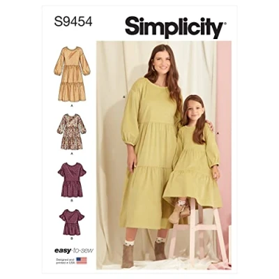 Image of Simplicity Sewing Pattern SS9454A Children&#039;s and Misses&#039; Dress Top, White, OSFA