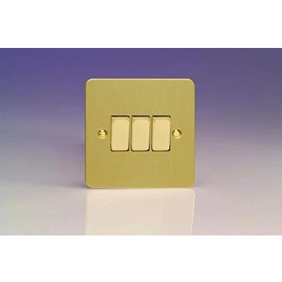 Image of XFB3D Varilight Ultra Flat Plate Brushed Brass 3 Gang Light Switch