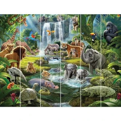 Image of Walltastic Jungle Adventure 6 Panel Wallpaper Mural, FSC Paper, Multi, 8 feet High x 10 Wide, 1 Size