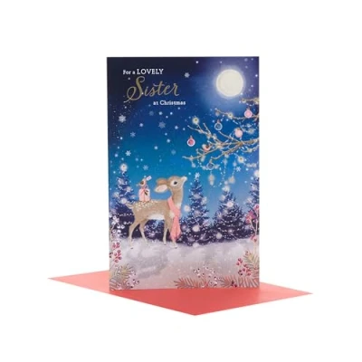 Image of UK Greetings Christmas Card for Sister Deer &amp; Robin Design