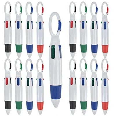 Image of 24 Packs Ballpoint Pens Retractable Shuttle Pen 4 in 1 Multicolor 0.7mm Ink with Carabiner Keychain On Top for Office School Supplies