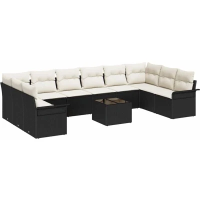 Image of vidaXL 10 Piece Garden Sofa Set with Cushions Brown Poly Rattan