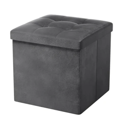 Image of Oak &amp; Tea Foldable Ottoman Storage Seat, Folding Foot stool with storage, Shoes Changing Stool, Rest Boxes Lid, for Bedroom Living Room, Dark Grey 38x38x38cm