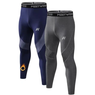 Image of MEETWEE Men’s Thermal Underwear Long Johns, Winter Leggings Warm Compression Tights Base Layer Bottom Sports Pants Trousers Running Skiing Trainning