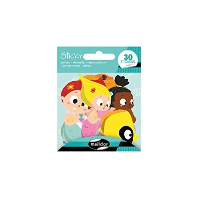 Image of Maildor Ref AE181C Sticky Large Stickers Pack (30 Included) Mermaid Under the Sea Designs 7.5 x 7.5cm, Individually Backed, Easy to Peel Backing