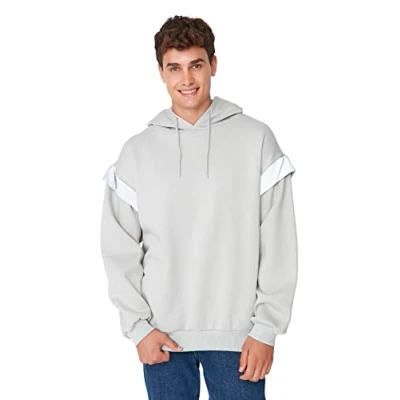 Image of Trendyol Men&#039;s Hood Plain Oversize Sweatshirt, Green, L UK