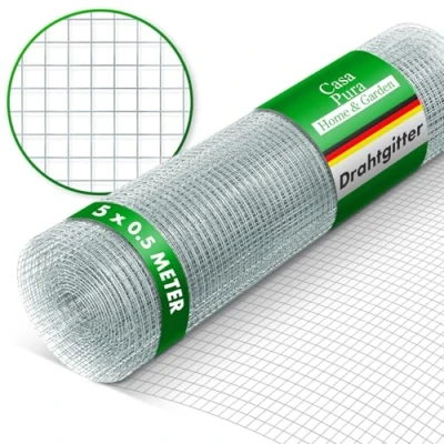 Image of Fine Mesh Width 6.3 mm Galvanised 50 cm Height x 5 m Length Roll Extra Long Metal as Aviary Wire, Rabbit Vole for Raised Bed in the Garden