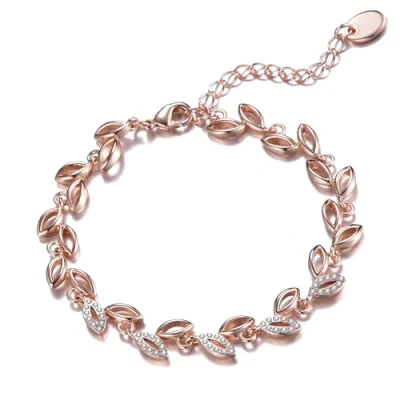 Image of Philip Jones Rose Gold Plated Leaf Bracelet Created with Crystals from Zircondia®