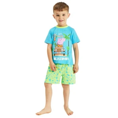 Image of Boys George Pig Short Pyjamas Nightwear (Personalised Shorty, 3 4 Years)