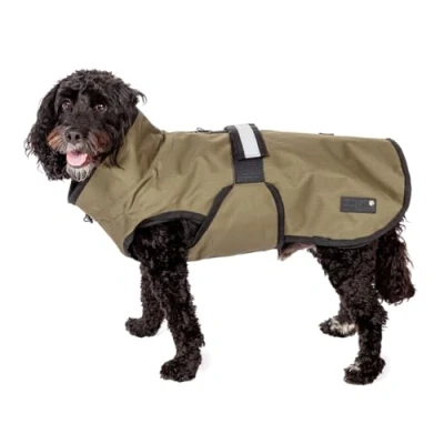 Image of Danish Design 3 in 1 Dog Coat Olive, 65cm (26in) All Weather, Waterpoof, Fleece Lined, Reflective Raincoat for Dogs