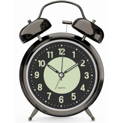 Image of Loud Alarm Clock for Heavy Sleepers Adults, Metal 4 Inches Twin Bell Battery Operated Clocks Bedrooms Decoration, Silent Non Ticking (Black Nickel)