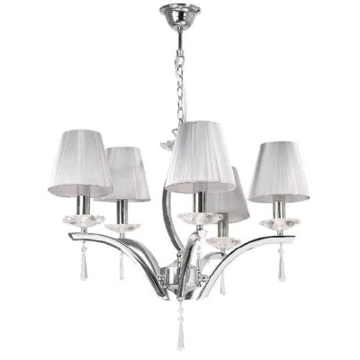 Image of ORCHESTRA 5 Light Chandeliers With Shades Chrome, K9 Crystals Fabric 60x50cm