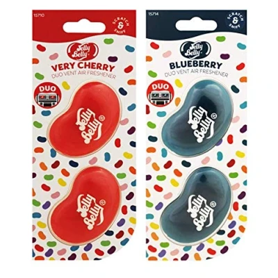 Image of AoE Performance Pack Of 2 Jelly Belly Very Cherry And Blueberry Mini Vent 3D Gel Duo Air Freshener Car