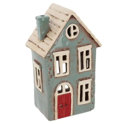Image of Shudehill Giftware Village Pottery Tall Grey House Ceramic Tealight Holder