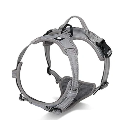 Image of WINHYEPET True Love Dog Harness, No Pull Reflective Pet Harness with 2 Leash Clips Adjustable Soft Padded Vest Easy Control Handle for Small Medium Large TLH5651(Gray,XL)