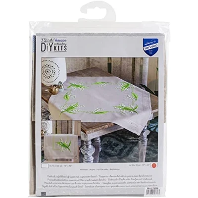 Image of Vervaco PN 0178209 Tablecloth Cross Stitch Set Pre Drawn Cotton, Lily of The Valley, c1
