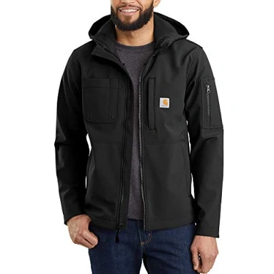 Image of Carhartt Men&#039;s Big &amp; Tall Hooded Rough Cut Jacket Work Utility Outerwear, Black, Large