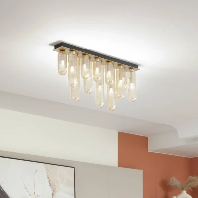 Image of Lucande Freylin ceiling light, 12 bulb, amber, glass, 6 cm