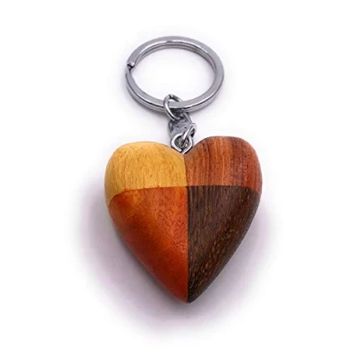 Image of H Customs Colorful Heart Love Wood Noble Handmade Key Chain Pendant
