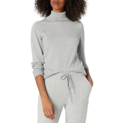 Image of Amazon Essentials Women&#039;s Classic Fit Lightweight Long Sleeve Turtleneck Jumper (Available in Plus Size), Light Grey Heather, 4XL