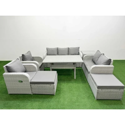 Image of Pe Rattan Garden Furniture Set Reclining Chair Sofa Double Love Seat 2 Seater Lounge Rectangular Dining Table Big Footstool Side