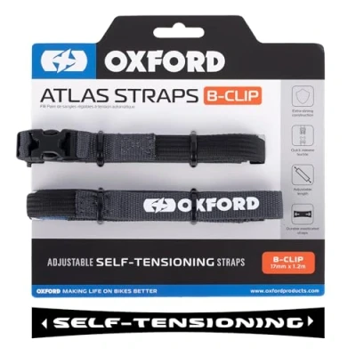Image of Atlas B Clip (Pair), 17mm x 1.2m, Asphalt. Motorcycle Adjustable Luggage Strap