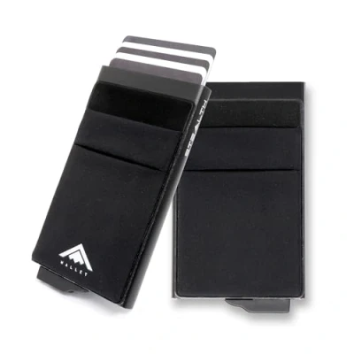 Image of Stealth Wallet Smart Minimalist Card Holders RFID/NFC Blocking Pop Up Wallets with Gift Box Credit Cards Holder &amp; Contactless Protection (Black Aluminium Elastic Money Pockets)