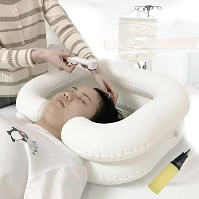 Image of Inflatable Bed Hair Washing Basin Portable Shampoo Bathing Bound Assistive Aid for Disabled, Elderly, Bedridden Patient, Pregnant (Kit of 4)