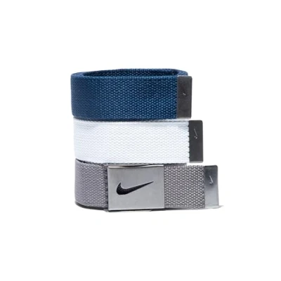Image of Nike Men&#039;s 3 Pack Golf Web Belt, White/Gray/Navy, One size