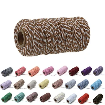 Image of 100 Yards/2 mm Coloured Cotton Rope Craft Knitting for Gift Wrapping Crafts (Brown White)