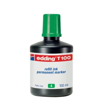 Image of edding T 100 refill ink permanent marker green ml with drop dispenser system, for quick refilling of almost all markers