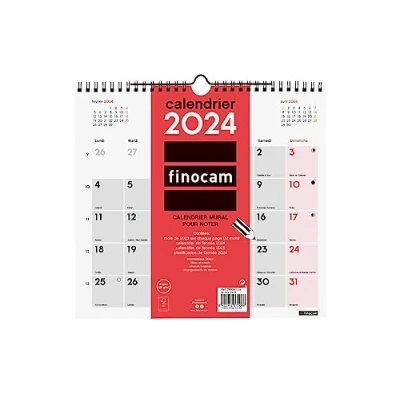 Image of Finocam Neutral Wall Calendar for Noting 2024 January December (12 Months) French