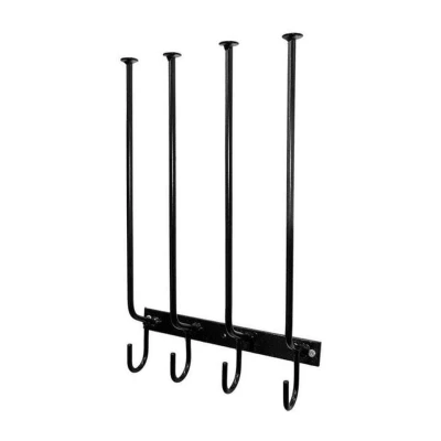 Image of Garden Pride Wellington Boot Rack &amp; Coat Hooks Wall Mounted Black Metal Indoor and Outdoor Holds Two Pairs of Wellies with Four The Ideal Welly Storage Solution Screw to