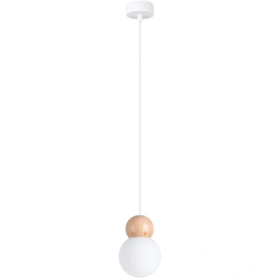 Image of Pekka Globe Pendant Ceiling Light White, Natural Wood