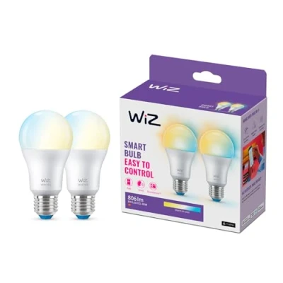 Image of WiZ Smart Bulb, E27 Frosted Light Bulb 2 Pack, Dimming LED, WiFi Works with Alexa, Google Assistant &amp; HomeKit, App Control for Livingroom, Bedroom, Dining Room, Energy Monitoring, Pack