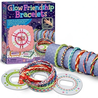 Image of 4M Glow in the Dark Friendship Bracelet Making Kit, DIY Kit with Colourful, Threads, Plait and Weave, Crafts for Boys Girls Ages 5 12 Years